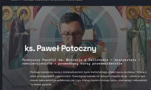 Ksiądz Paweł Potoczny w szatach liturgicznych, na tle ikonografii religijnej.