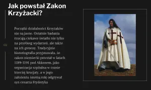 Rycerz w białym płaszczu z krzyżem i mieczem.