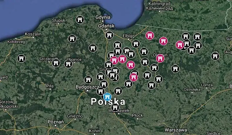 Mapa komandorii zakonów rycerskich w Polsce średniowiecznej