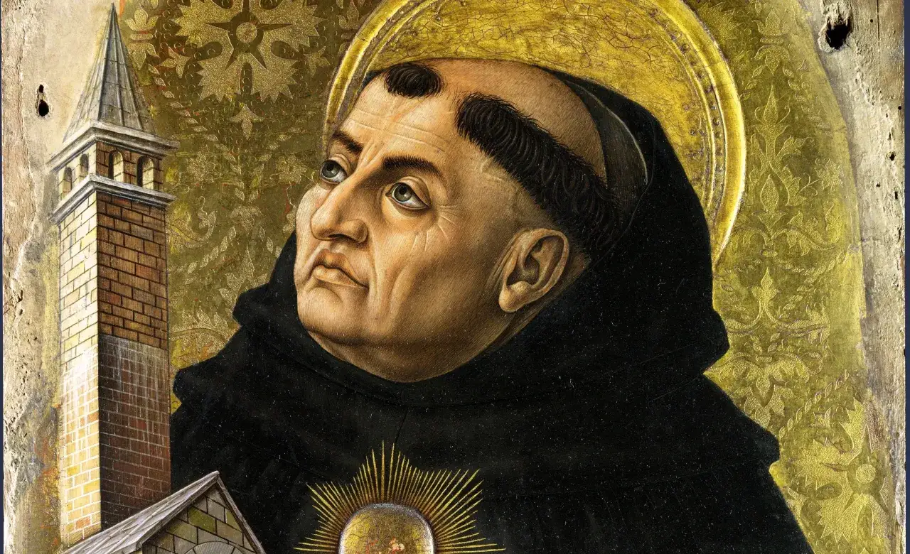 Święty Tomasz z Akwinu piszący hymn eucharystyczny