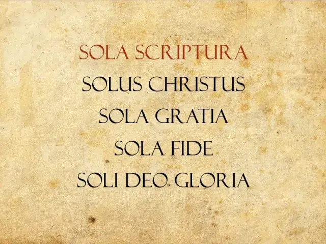 4 zasady Sola Scriptura Solus Christus Sola Gratia Sola Fide grafika
